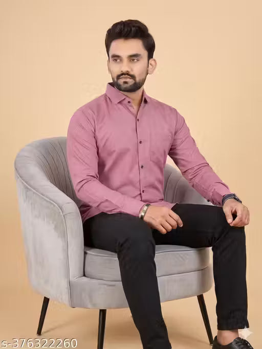 NIVICK Men's Solid Spread Collar Dark Pink Shirt