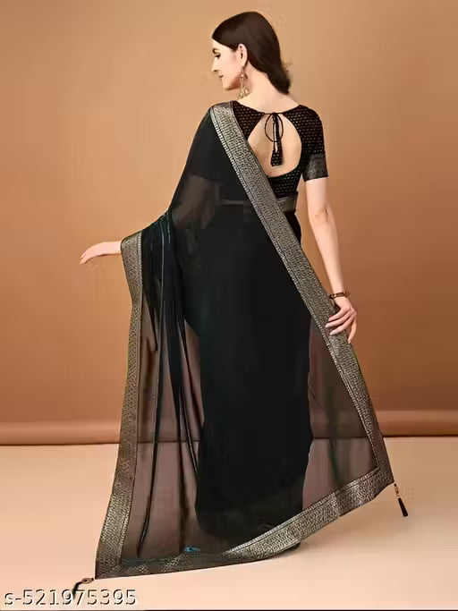 Lycra Fancy , comfortable and colourfull Saree With Fancy Lace Border