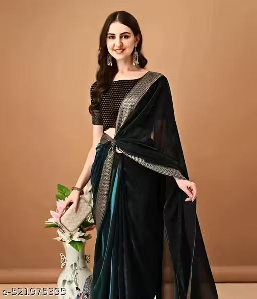 Lycra Fancy , comfortable and colourfull Saree With Fancy Lace Border