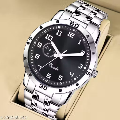 Men Silver Black Watch Stylish Men for Watch Boys